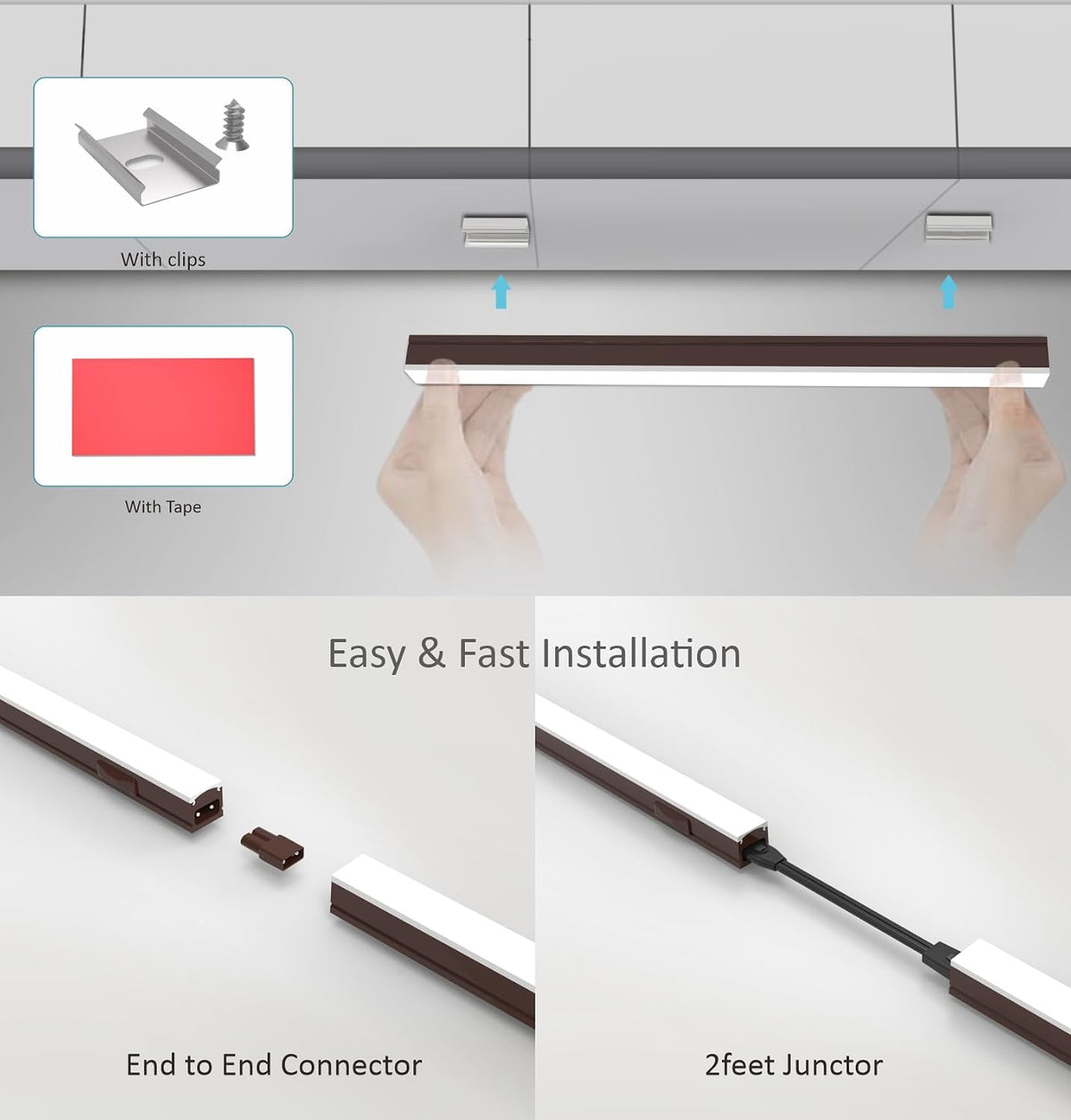 Leetdud Under Cabinet Lighting Plug in, 32 Inch 2 Pcs, Linkable AC120V 3CCT 3000K/4000K/5000K Ultra Slim, LED Under Cabinet Lights for Counter Light, Kitchen, Shelf, Sink, Workshop, Desk, Bronze