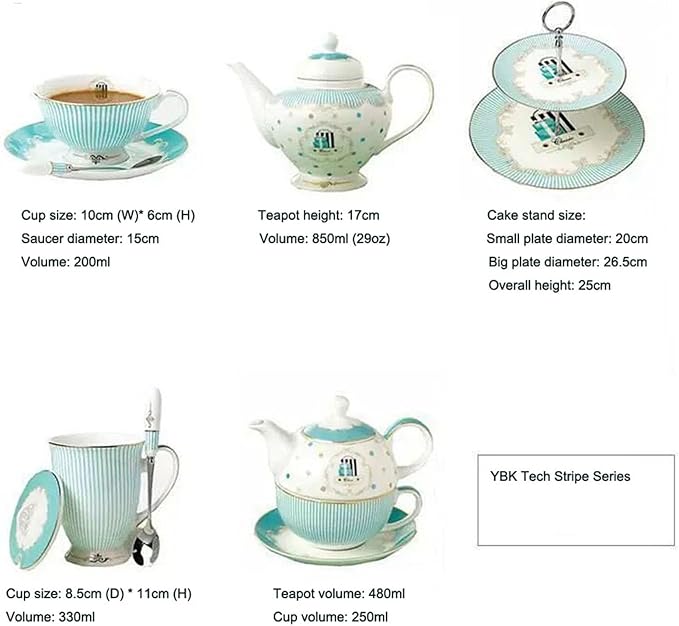 Ceramic Cup& Saucer Set, 6.8oz- Blue Stripe Pattern