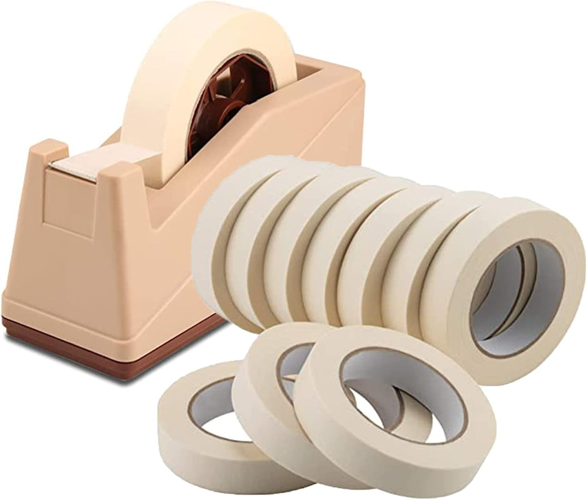 LICHAMP Desktop Tape Dispenser Holder with Large 3 inch Core for Masking Tape and 10 Pack White Masking Tape 1 inch