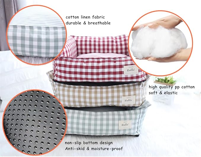 Original Rectangular Pet Bed Soft Cotton Dog Kennel with Non Slip Bottom, Removable Calming Sofa for Small Medium Dogs and Cats, Universal for All Seasons Green S