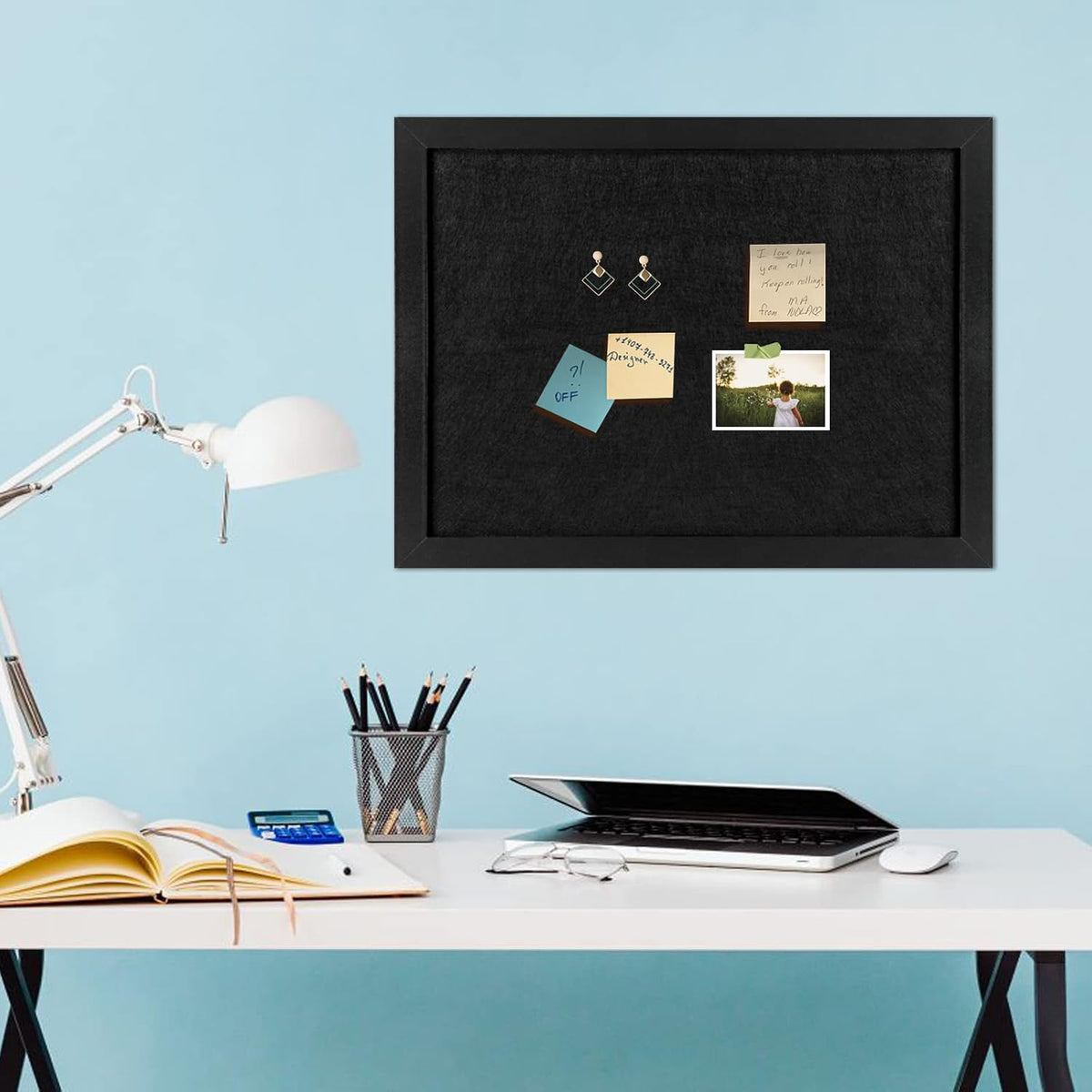 Cork Board Bulletin Board, Black Frame Cork Boards for Walls with Felt, Decorative Hanging Pin Board for Home School Office, Vision Board(4358,All Black,1pc)