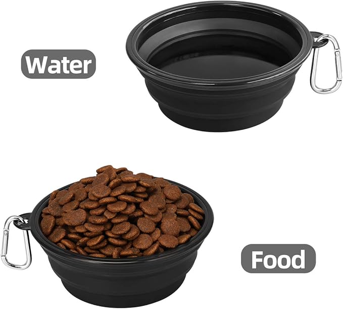 Kytely Large Collapsible Dog Bowls 2 Pack, 34oz Foldable Dog Travel Bowl, Portable Pet Water Food Bowl with Clasp, Pet Cat Feeding Cup Dish for Traveling, Walking, Hiking (Black+Black)