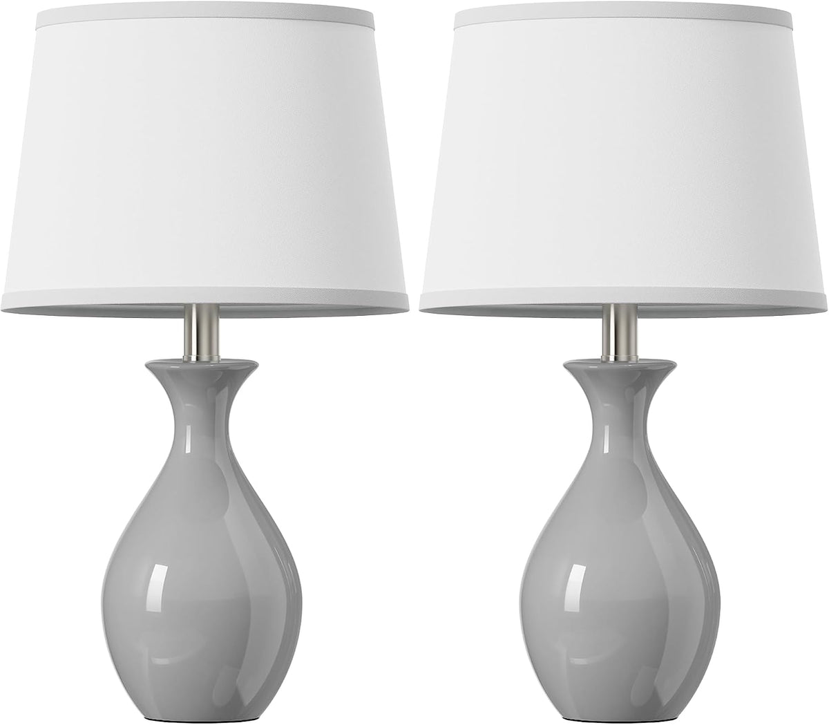 PARTPHONER Table Lamp Set of 2, Modern Ceramic Bedside Lamps for Night Stands, Classic Small Lamp Nightstand Lamp for Bedroom Living Room Desk End Table Rocker Swtich Grey