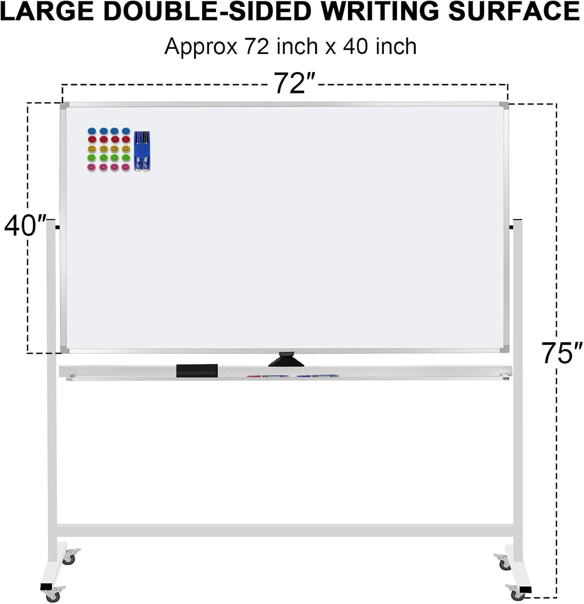 Max-officoo Mobile Whiteboard 72"x40" Magnetic Dry Erase White Boards on Wheels Double-Sided Large Whiteboard with Rolling Stand for Classrooms, Offices and Home