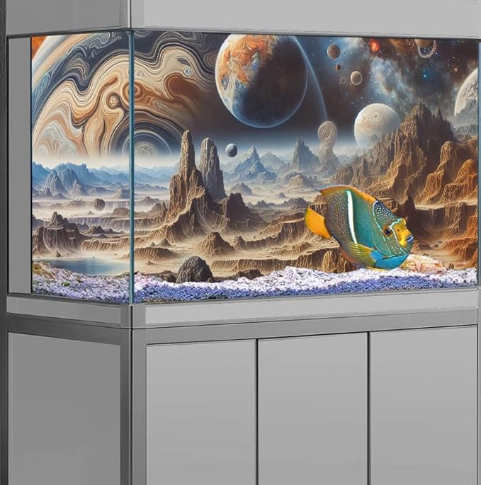36X18IN Cosmic Spaceterrarium Background, Cool Parallel Space Themed Aquarium Reptile Habitat Background, Aquarium Background with 10EVA Double-Sided Tape