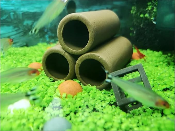 Ceramic Shelters, 2 pcs, Fish Tank Accessories, Fish House, Aquarium Hideout, Swim Holes Aquatic, Aquarium Cave, Ceramic Decoration for Freshwater and Saltwater Fish Tank (Pipes)