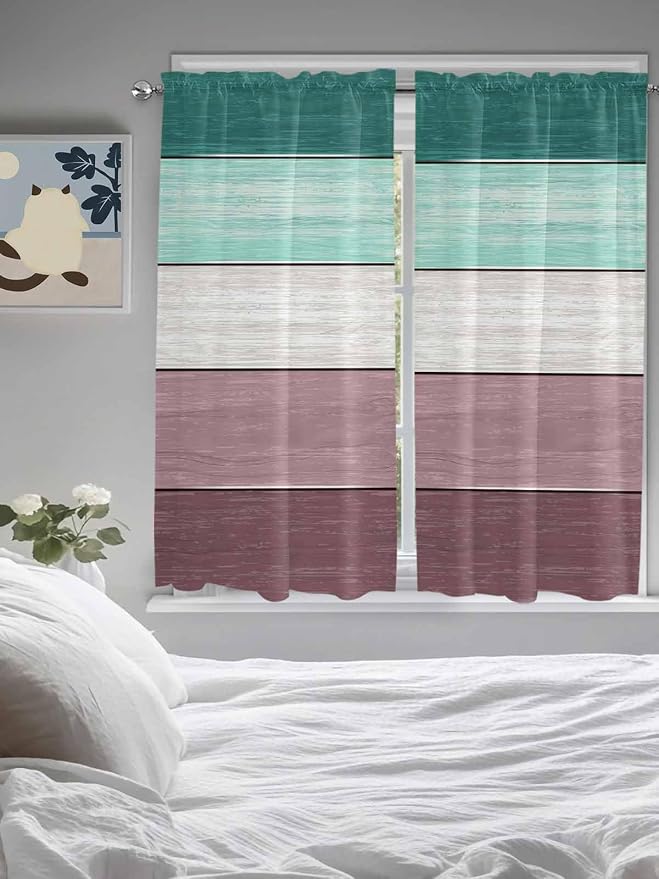 Retro Farm Woodcuts Texture Window Valance Curtains, 2 Panel