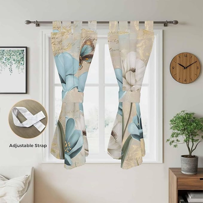 Spring Flowers Living Room Curtains 84 Inch Length, Window Curtains Tab Top