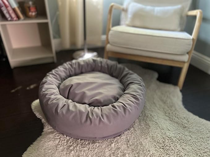 Organic Cotton Canvas Dog Bed: Removable Cover, Natural Fill - Made in USA (Blue Gray, Small 24" x 7" inches)