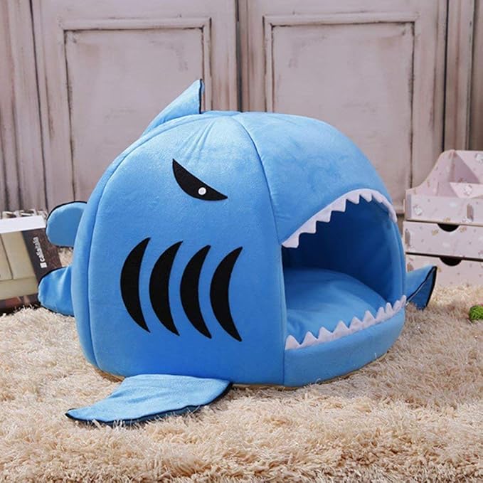 Shark Shaped Pet Dog Puppy Bed Warm Cat Bed House Nest for Autumn Winter Grey S
