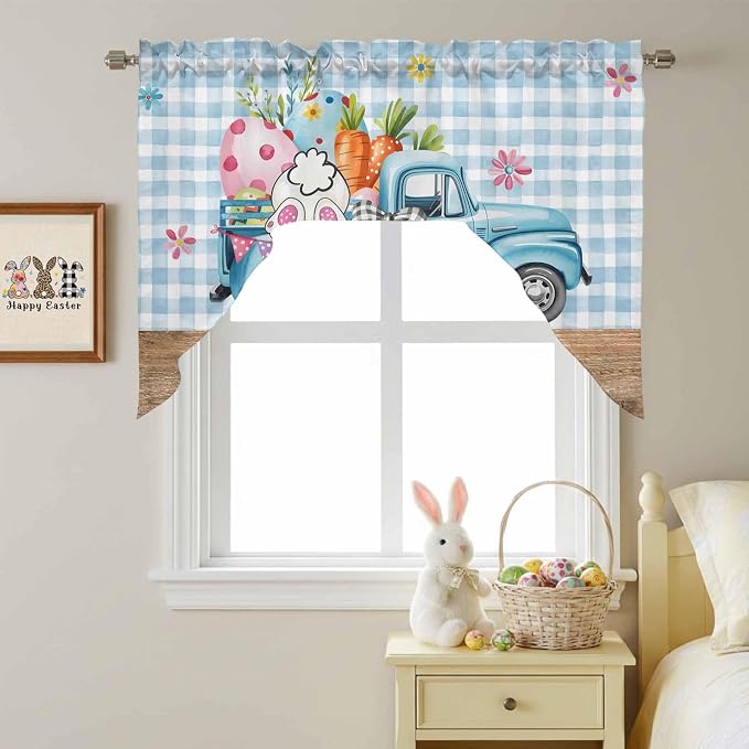 Swag Valance Curtains, Easter Truck