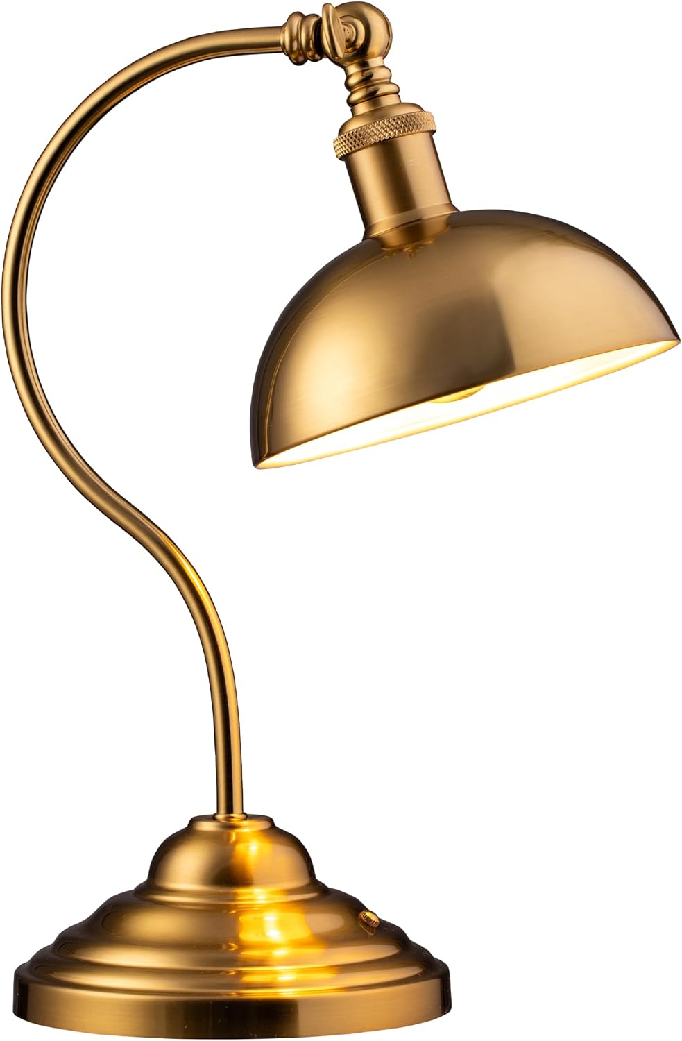 O'Bright Bankers - Cordless LED Table Lamp, Battery-Operated, Rechargeable, 3-Level Dimming, Universal USB-C Charging, 180° Swivel Head, Luxury Metal Shade, Antique Brass
