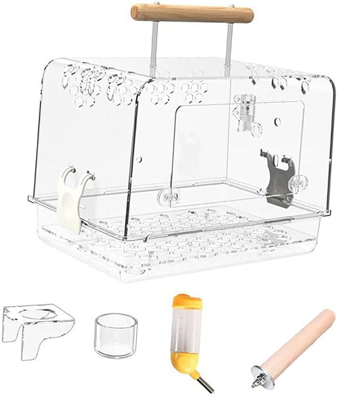Hamster Cage Bird Travel Cage Portable Clear Accessories Acrylic Villa Bird Cage Lightweight Bird Carrier for Peony Parrot, Whole Set