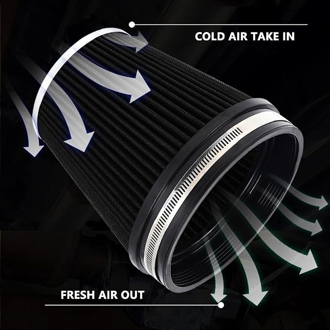6" Inlet Cold Air Intake Filter Cone Replacement Performance Washable Clamp-On