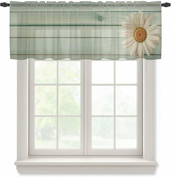 Daisy Flower Sheer Valances for Windows 54"x18", Light Filtering Kitchen