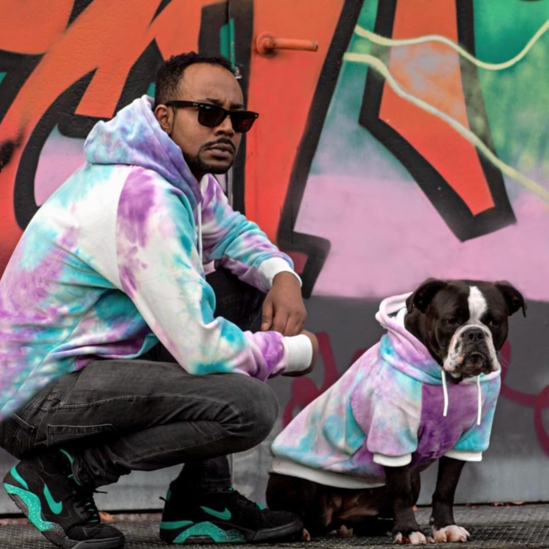 Spark Paws Dog Hoodie – Premium Dog Sweater for Small, Medium, and Large Dogs | Warm Outfits for French Bulldogs, Pitbull, Puppy, Winter Jacket Alternative - 90s Retro Sky Dye - M