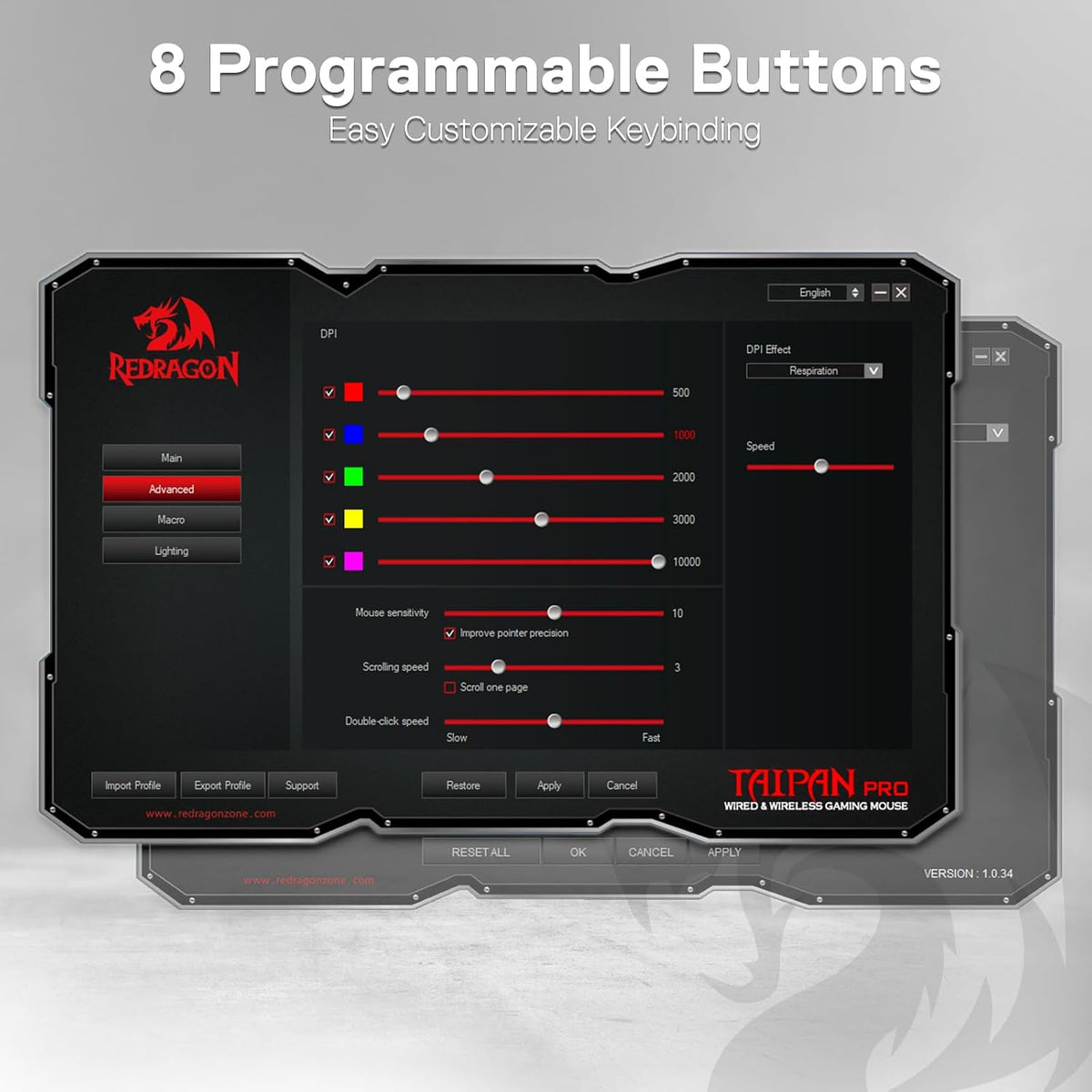 Redragon M810 PRO Wireless RGB Gaming Mouse 10000 DPI Remapping Keys