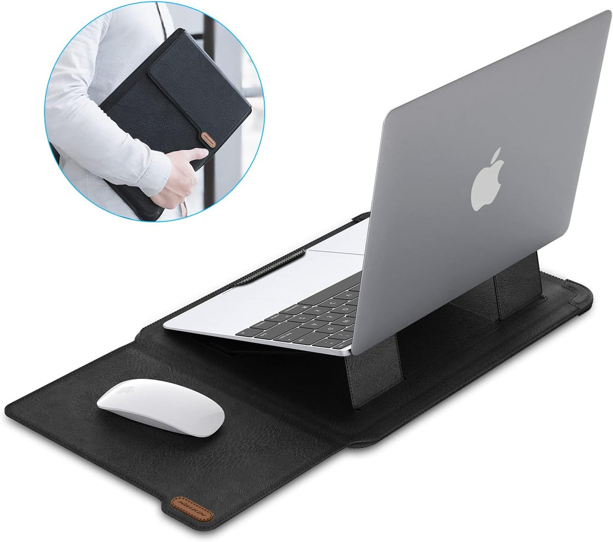 Nillkin 13 inch Laptop Sleeve with Stand (3-in-1), Mouse Pad, Black Texture