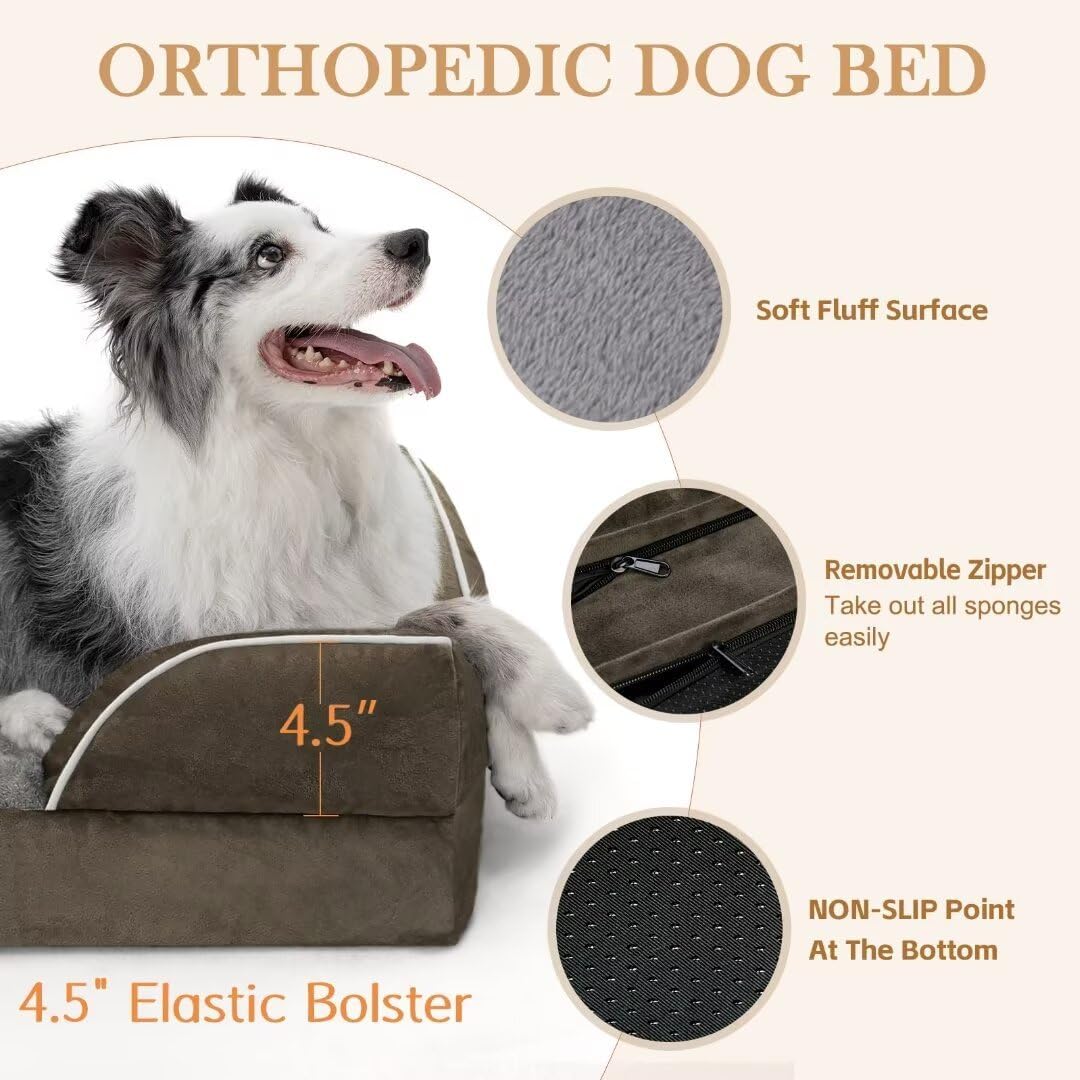Comfort Expression Waterproof Orthopedic Foam Dog Beds for Large Dogs, Dog Beds Sofa Comfy Pet Bed with Washable Removable Cover & Non-Slip Bottom(Large,Dark Green)