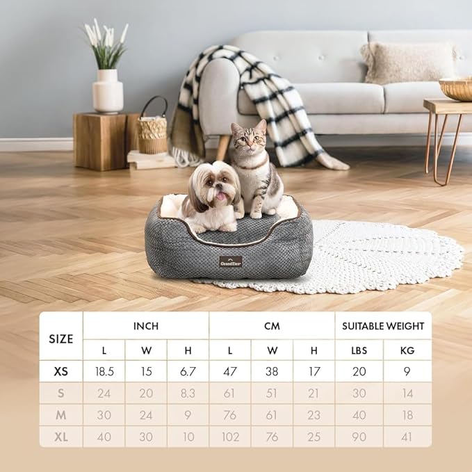 GRANDTIES Fluffy Dog Beds for Small Medium Large Dogs & Cats, Machine Washable Dog Bed, Rectangle Breathable Soft Calming Sleeping Warming Pet Beds w/Waterproof & Non-Slip Bottom (XS 17", Moonlight)