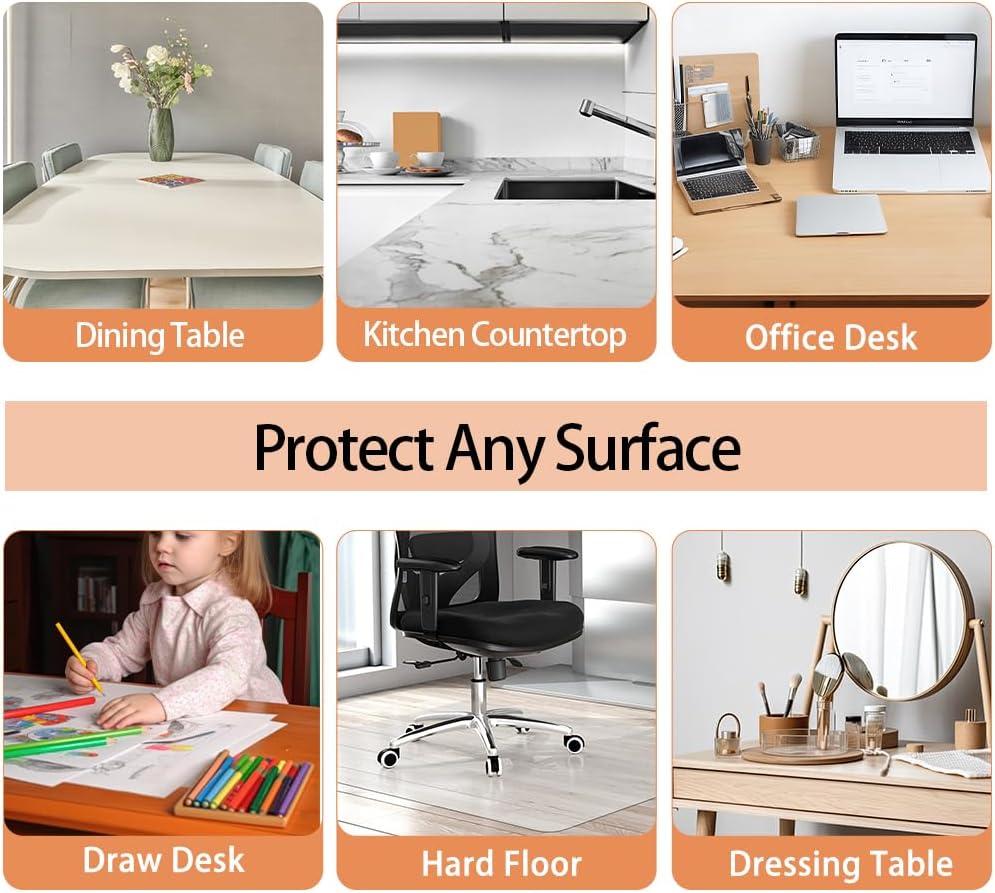 Kasepie Clear Table Protector 42x72 Inch, 2mm Thick PVC Table Cover for Kitchen & Dining Room, Scratch-Resistant Waterproof Desk Mat - Rectangle Plastic Tabletop Cover