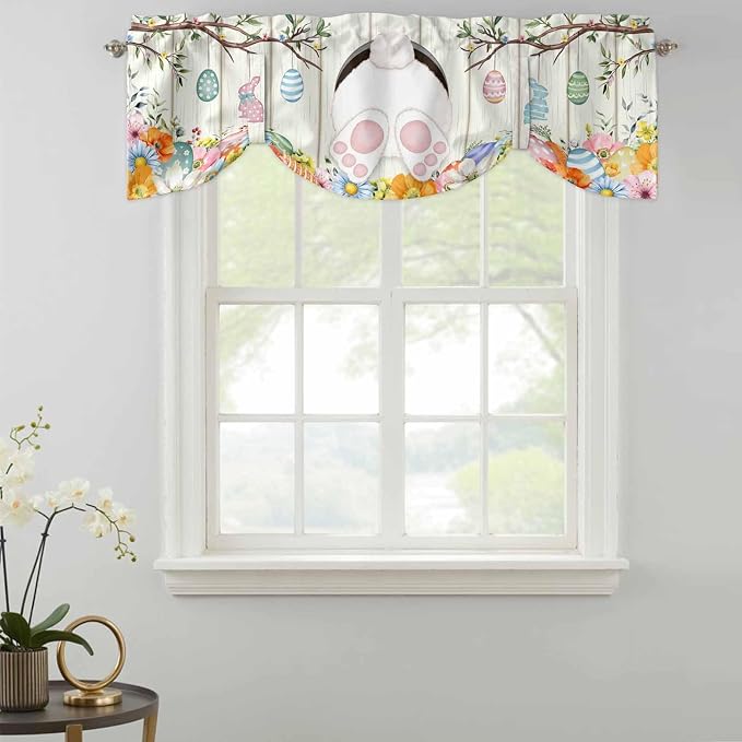 Easter Tie Up Valance Curtains for Windows, Kitchen Curtains Window Shades