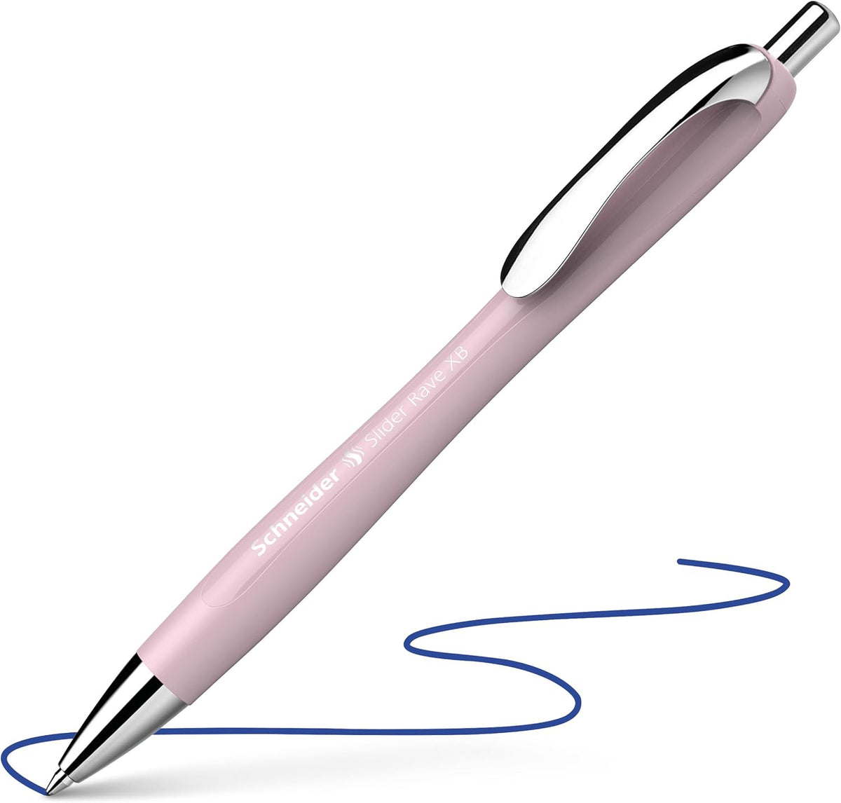 Schneider Limited Edition Slider Rave Colors, XB (Extra Broad) Ballpoint Pen, Refillable + Retractable, 1.4 mm, Pearl Barrel, Blue Ink, Box of 5 Pens (132519)