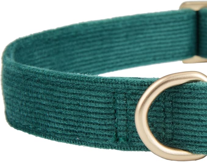 Soft Cotton Dog Collar with Metal Buckle Adjustable Heavy Duty Comfy Corduroy Collars for Small Medium Large Dogs,Dark Green,Medium