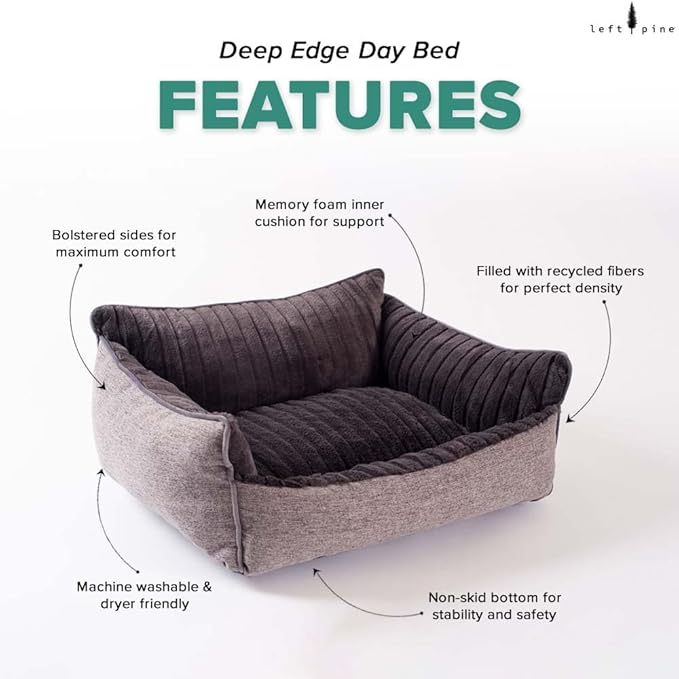 Deep Edge Day Bed, Velvet Sleeping Bed for Puppies & Small Dogs with Bolster Sides - Raised Edges, Memory Foam Cushion, Non-Slip, Machine Washable
