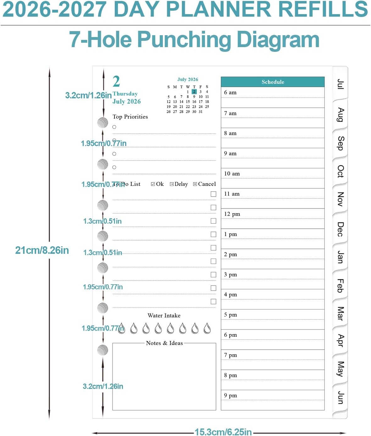 2027 Planner Refills - One Page Per Day Daily ＆ Monthly Planner, January 2027-December 2027, 7-Hole Punched，Prioritized, To-Do List, Notes, Appointment Schedule, Desk Size 4, 5.8" x 8.3"