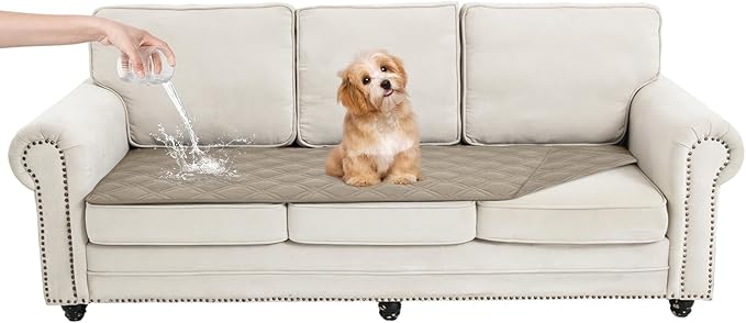 100% Waterproof Dog Couch Protector, Triple-Layer Waterproof Dog Bed Cover Pet Blanket Reversible 2-Tone Sofa Shield, Non-Slip Furniture Guard for Pets(30×71 Inch, Khaki+Khaki)