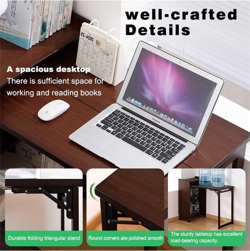 Bamboo Folding Desk with Storage for Small Spaces (Walnut)