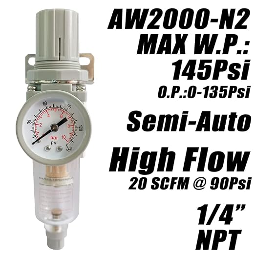 1/4" NPT Air Filter Pressure Regulator Combo Water Separator