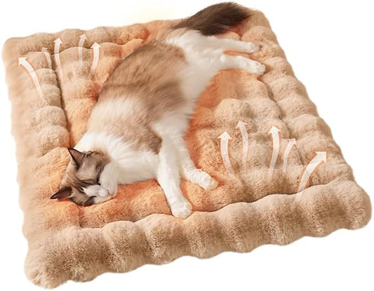 Self-Warming Cat Bed, Plush Faux Fur Pet Bed Mat with Anti-Slip Bottom, Ultra Soft Heated Pad for Cats & Kittens, Cozy Fluffy Bed for Window & Sills Couches, Machine Washable, 23x15 Inch Coffee