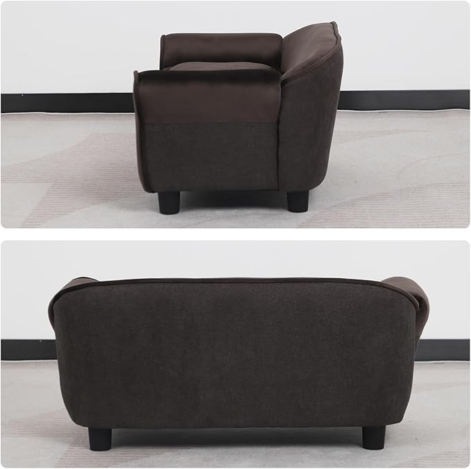 Getifun Small Dog Sofa Bed, Velvet Cat Couch with Washable Cushion & Plastic Legs (29 x 16 x 12.7 inches (Brown)