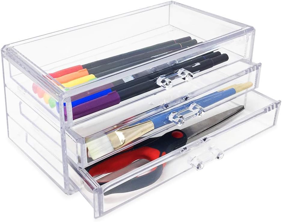 Isaac Jacobs Clear Acrylic 3-Drawer Stackable Jewelry Organizer, Cosmetic & Makeup Case with 3-Drawer Trays, Made for Bedroom, Bathroom, Countertop & Dresser