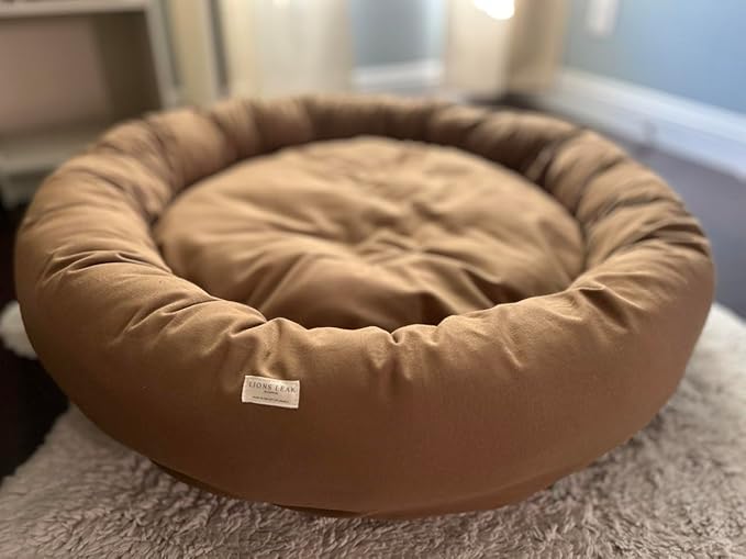 Organic Cotton Canvas Dog Bed: Removable Cover, Natural Fill - Made in USA (Medium Brown, Large 35" x 8" inches)