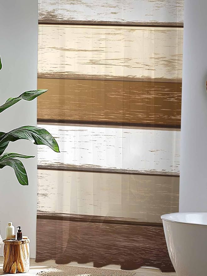 Sheer Curtains 108 Inches Long, Vintage Geometric Brown Semi Sheer Curtains