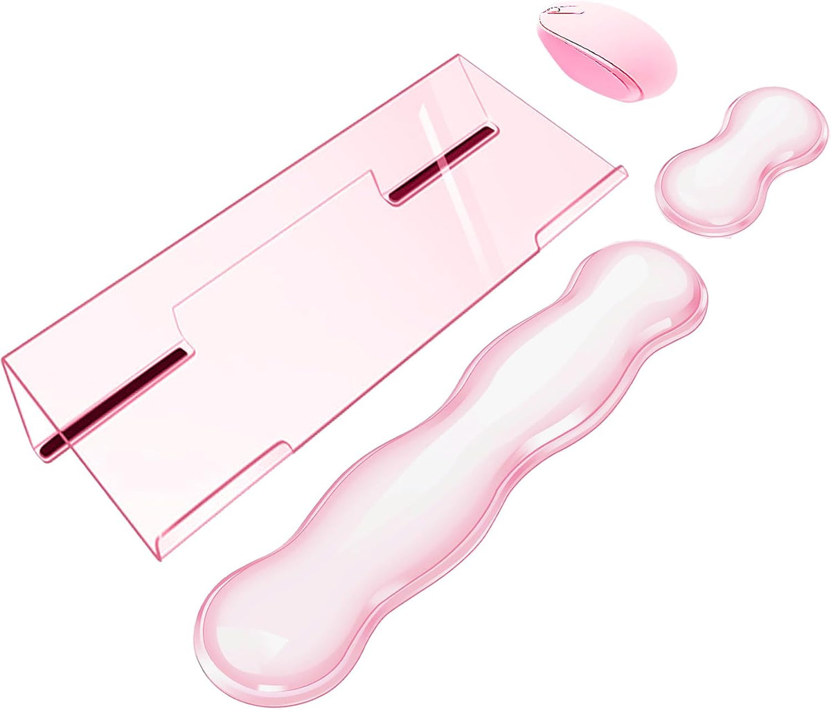 Computer Keyboard Stand Pad with Gel Wrist Rest Keyboard Pad Support with Comfortable Wrist Pad Easy Typing Ergonomic Tilted Acrylic Transparent Keyboard Riser Holder for Desktop Office Home Pink