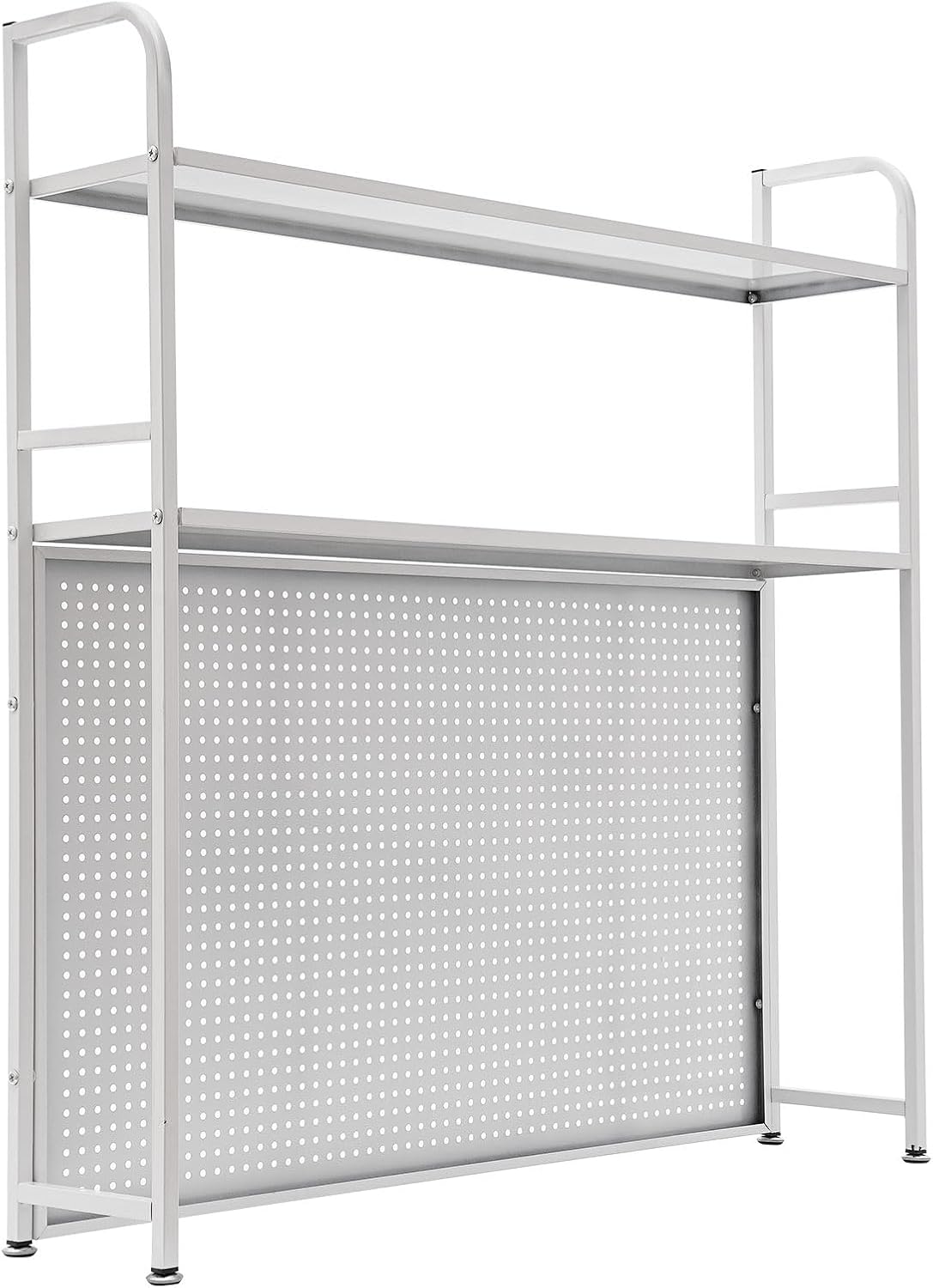 2 Tiers Freestanding Desk Bookshelf, 38 Inch Desktop Bookcase Display Shelf Rack Modern Desk Shelf Organizer Desk Storage Organizer White for Living Room Bedroom Study Office School