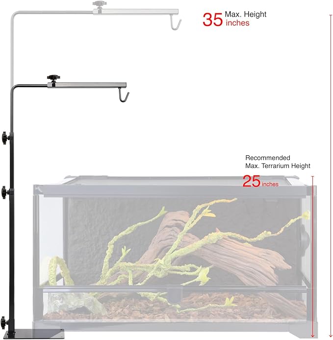 Reptile Lamp Stand – Adjustable Height Heat Lamp Holder for Terrariums & Tanks – Sturdy Metal Clamp & Riser for Bearded Dragon, Turtle, Snake Tank Accessories, 35 Inches