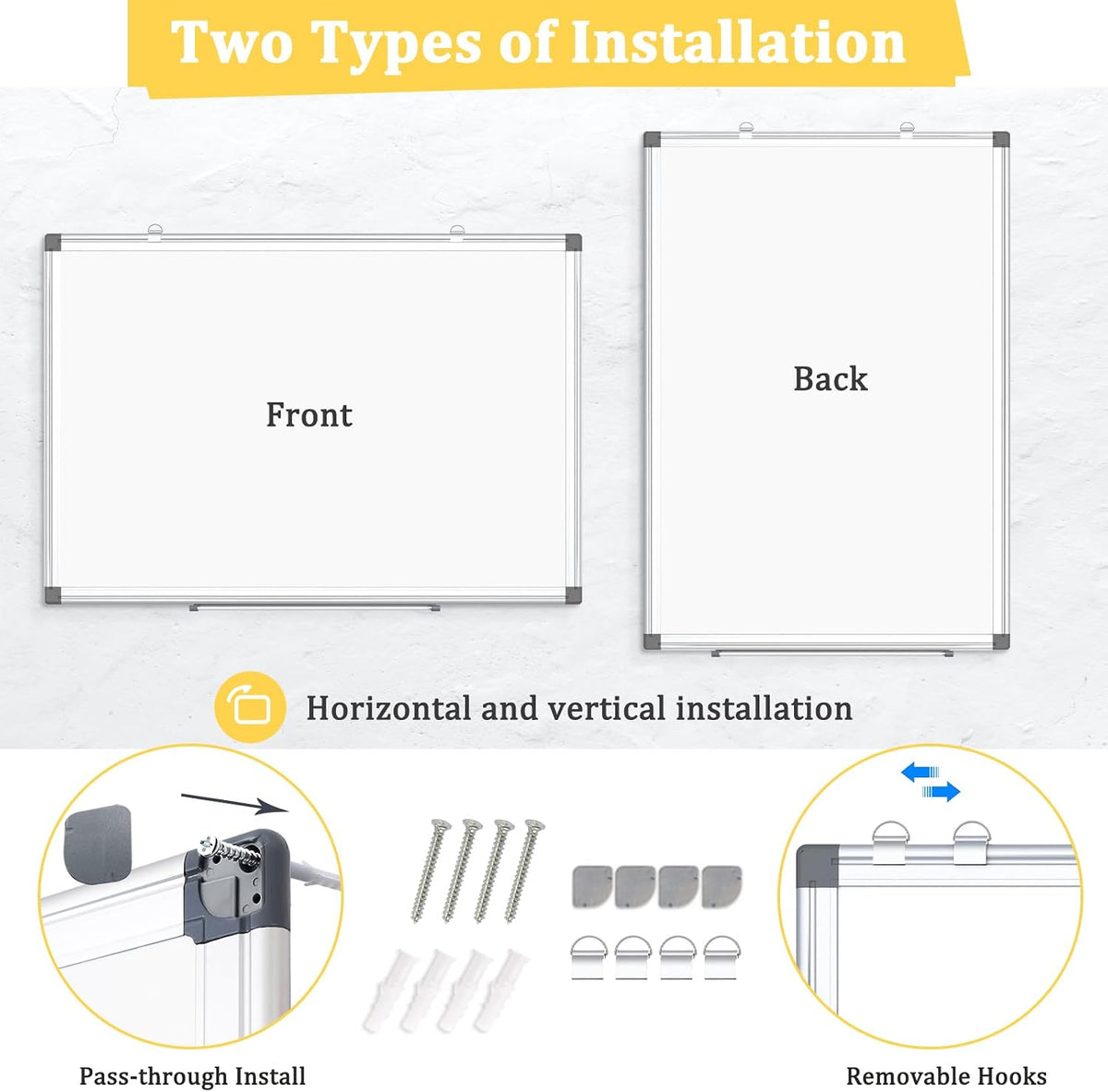 4 Pack Double-Sided Magnetic Aluminum Frame Whiteboard, 24" x 18"