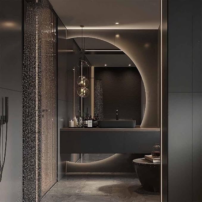 Semicircle Vanity Mirror with LED Lights, Dimmable LED Illuminated Bathroom