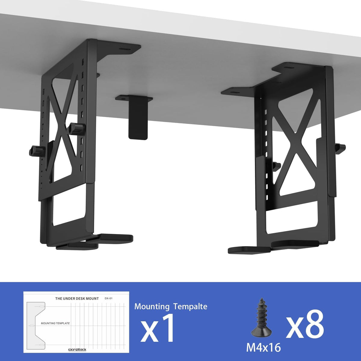 Under Desk PC Mount, Adjustable 5.6-11.2in, 33lb Steel, Ventilated