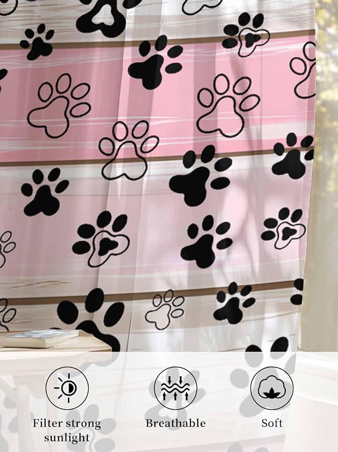 Sheer Curtains 108 Inches Long, Vintage Farmhouse Country Wooden Grain Privacy