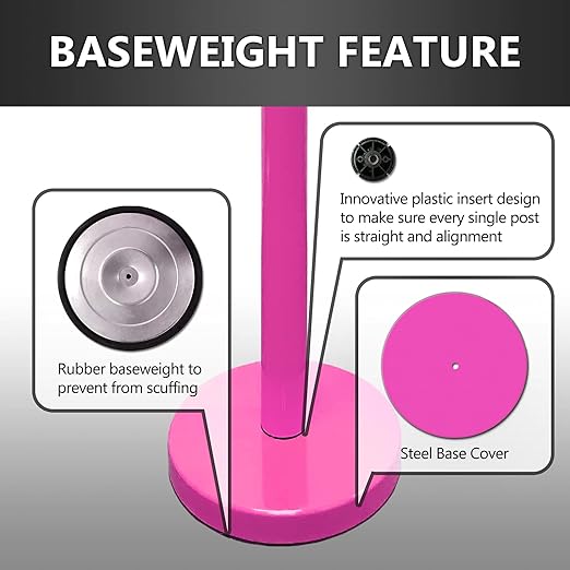 VIP Crowd Control Retractable Belt Stanchion Queue Safety Barrier Set, 36" Ht, 78" Belt (2 M.Pink Posts Red Belt)