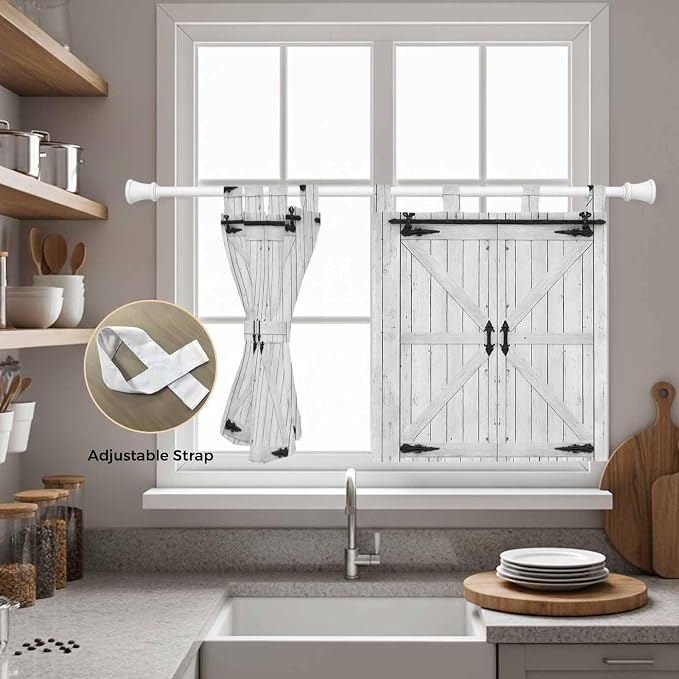 Farmhouse Wood Grain Kitchen Curtains 24 Inch Length, Small Window Curtains Tab
