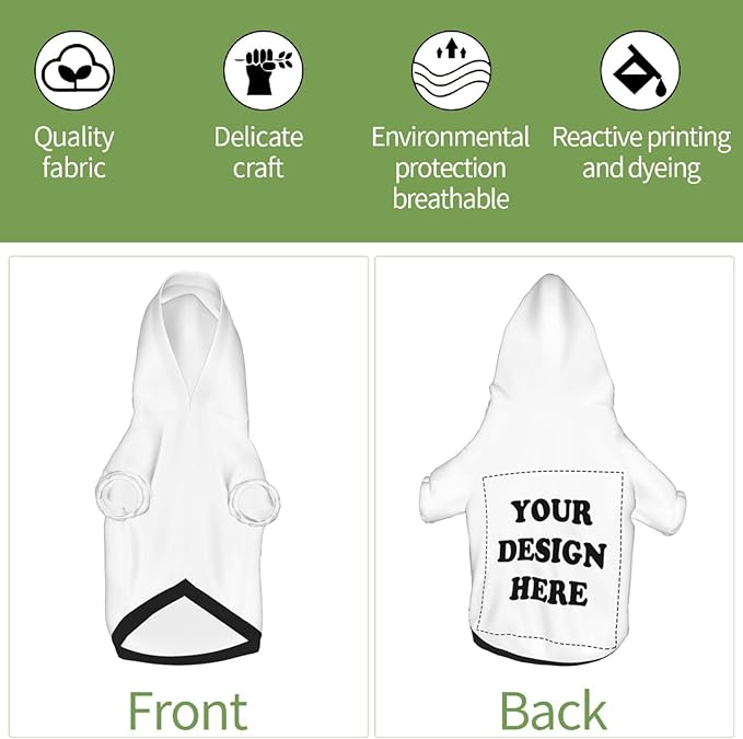 Dog Clothes, Custom Dog Hooded Sweatshirt, Personalized Pet Costume Robe Shirt with Text/Image/Club Name/Pet Shop Logo for Small Medium Large Dogs and Cats, White, S