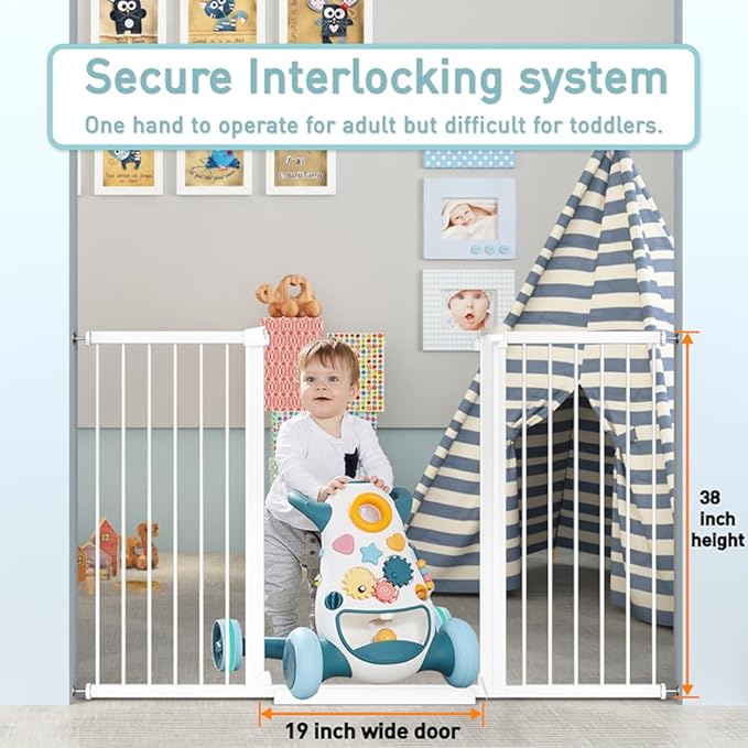 Fairy Baby Narrow Baby Gate 26.8 Inch to 29.5 Inch Wide, 38" Extra Tall Metal Safety Child Gate Auto Close Walk Through Pet Gates Pressure Mounted or Small Stairs and Doorways Indoor No Drill, White