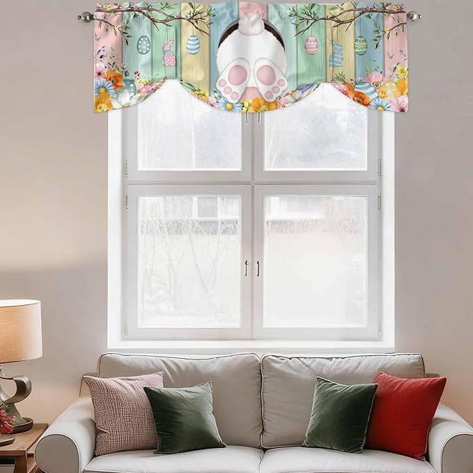 Easter Tie Up Valance Curtains for Windows, Kitchen Curtains Window Shades